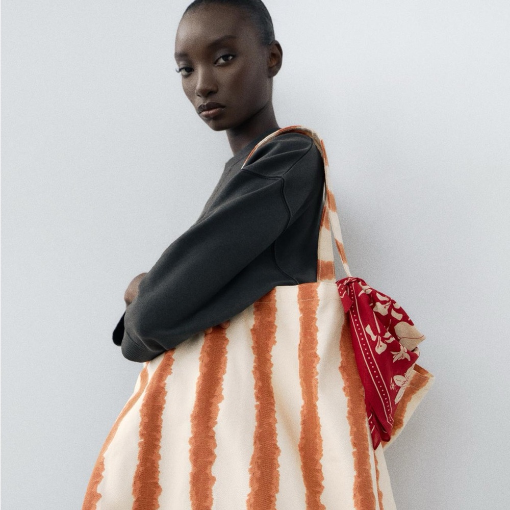 Zara Orange and Cream Striped Tote